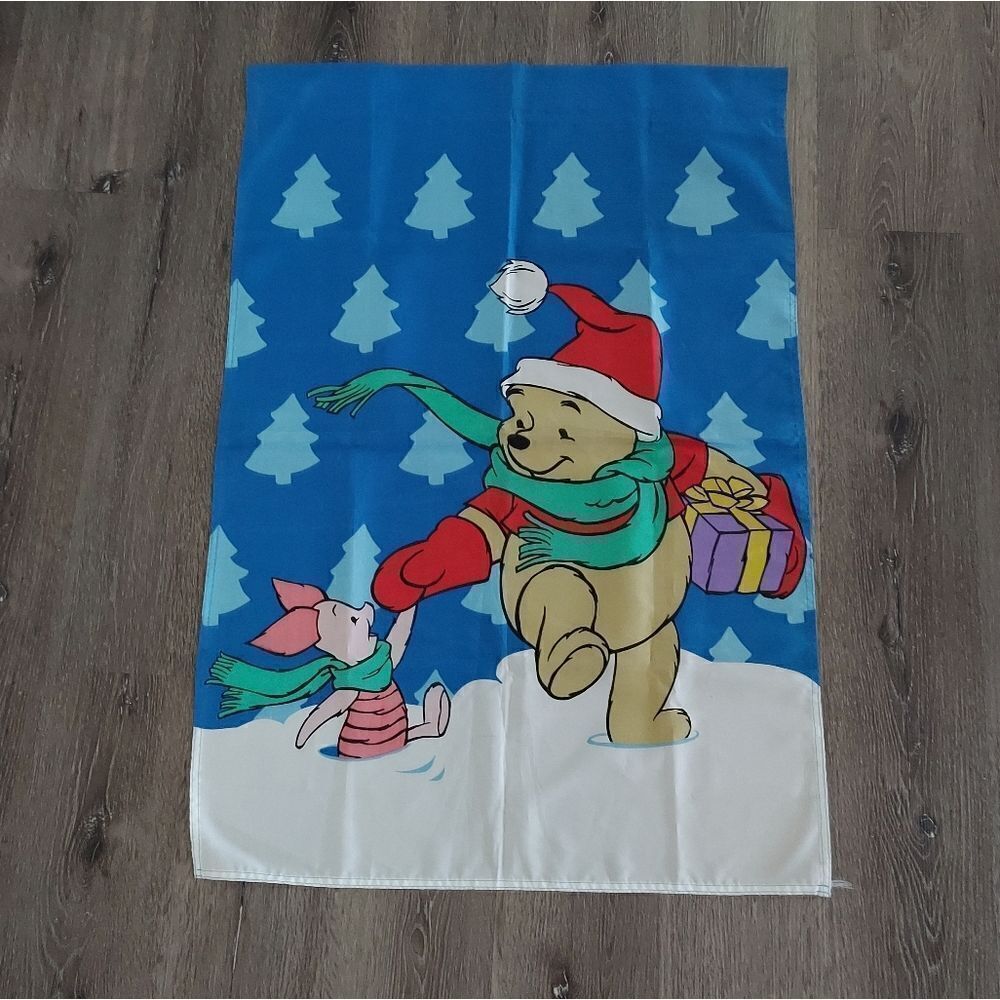 Cute Disney Winnie the Pooh & Piglet Winter Christmas Snow Scene Garden Flag